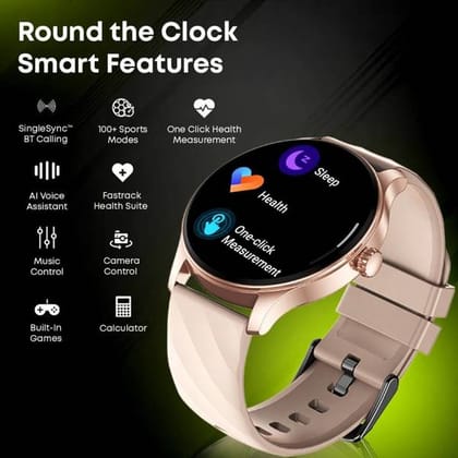 Fastrack Jupiter R1 Smart Watch with 1.38" Round HD Display, Single Sync BT Calling, Advanced Chipset Smartwatch- Dull Gold & Beige