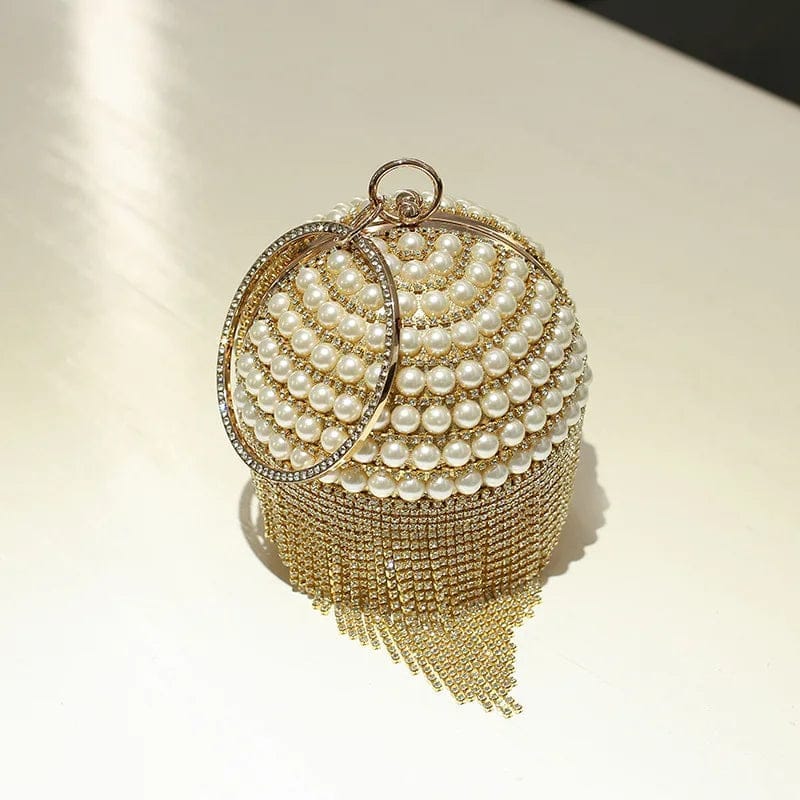 Young Lady Bling Bling Round Pearl Hand Bags For Ladies Evening Diamond Handbags Women Party Purses
