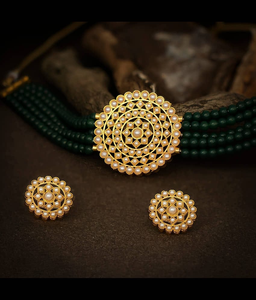 Sukkhi Alloy Green Traditional Necklaces Set Choker