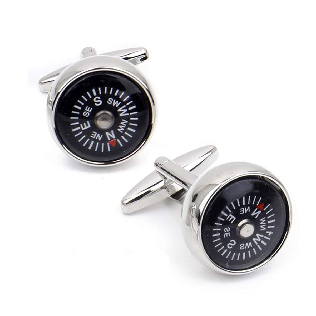Round Compass White Cufflinks In Box