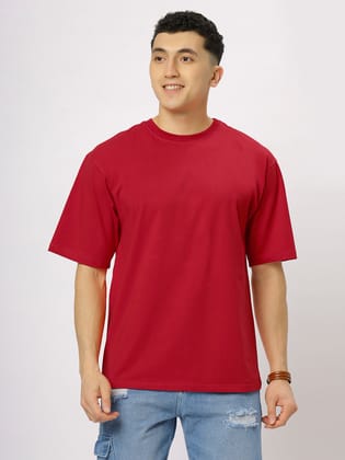 Red Supima Oversize Round Neck T-shirt-S
