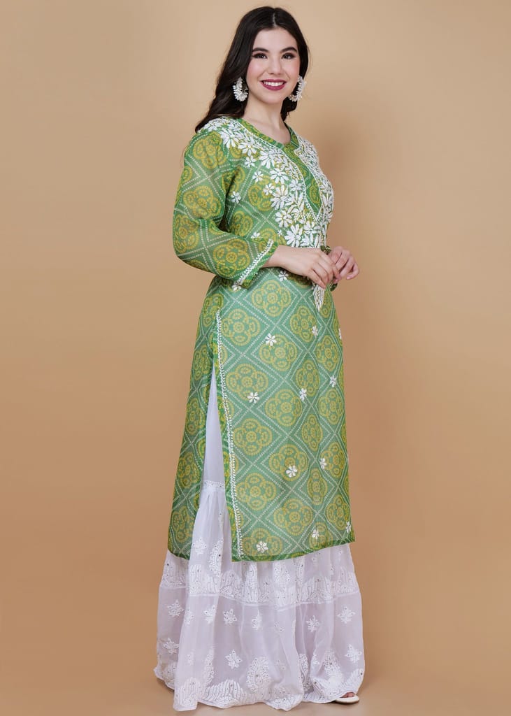 Chikankari Dreams of Kota Straight Kurta - Green