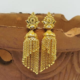 Traditional 1gm gold and micron plated chained  jhumkis