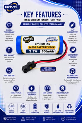 NOVEL 3.7V 500mAh 14500 SINGLE CELL SM PIN