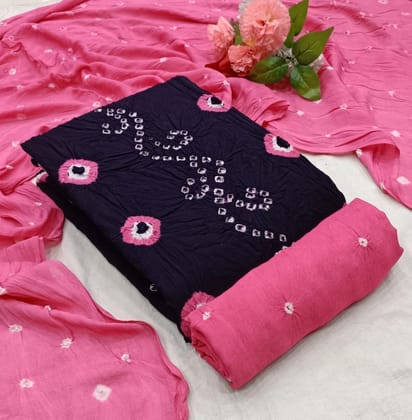Dual Contrast Multi Gulti Bandhani Material (Unstitched)-Purple-Pink