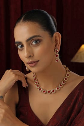Shruti Ruby Single Line Necklace Set-Kundan