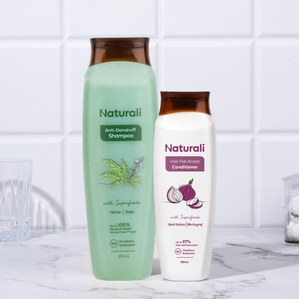 Naturali Hemp & Onion Combo - Anti-Dandruff Shampoo + Hairfall Arrest Conditioner-370ml + 180ml
