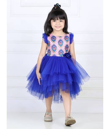 Toy Balloon Kids Net Fit And Flare Dress For Girls ( Pack of 1 , Spanish Blue )