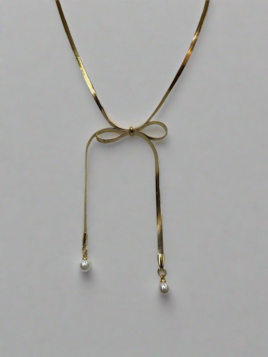 Tied Pearl Charm Necklace