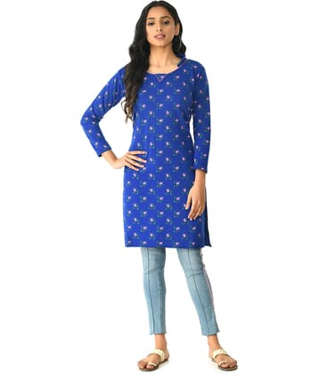 IndiWeaves Woollen Printed Straight Women's Kurti - Blue ( Pack of 1 )