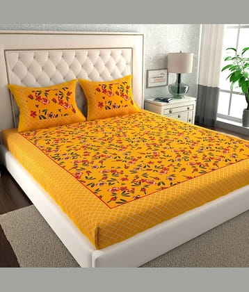 ABHACLOTHO Cotton 1 Double Bedsheet with 2 Pillow Covers ( Yellow )