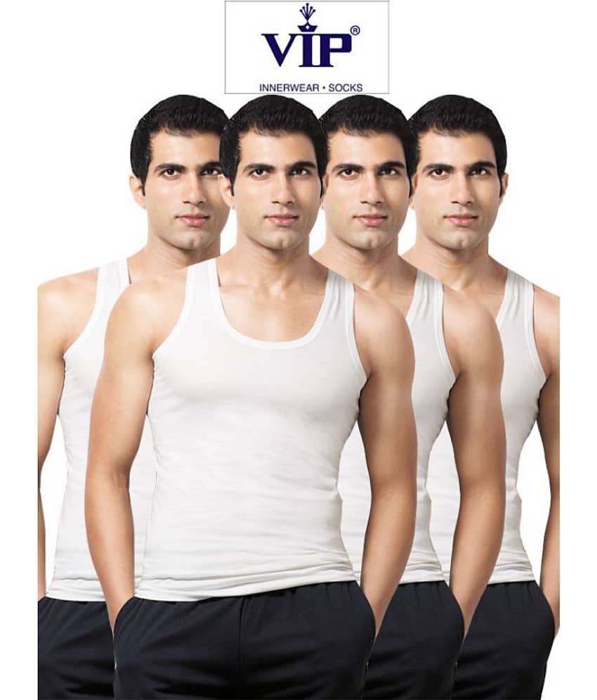 VIP White Sleeveless Vests Pack of 4