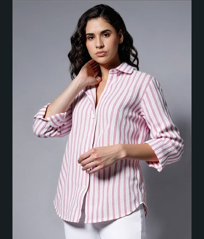 PLUS PARADISE Women Colorblock Cotton Shirt ( Pink )