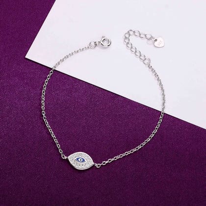 Sterling Evil Eye Zircon Evil Eye Bracelet-White Stone / Silver