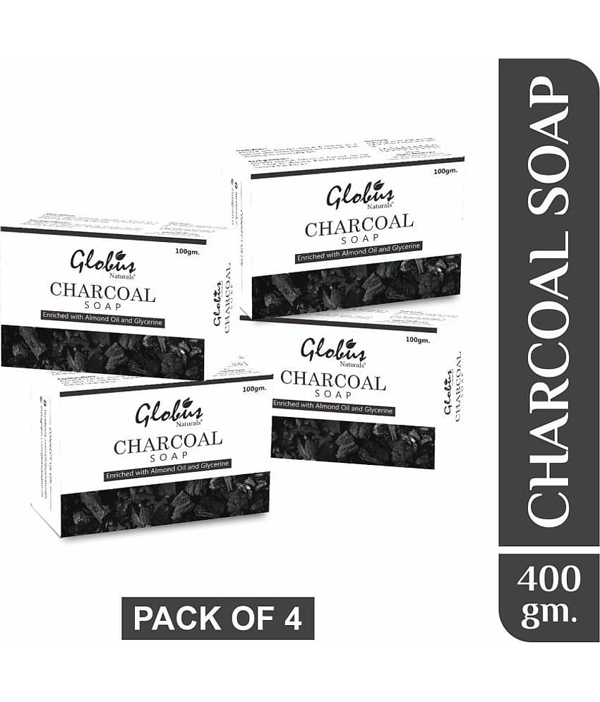 Globus Naturals Charcoal Soap Enriched with Almond oil and Glycerine Bathing Bar 100 g (Pack of 4)