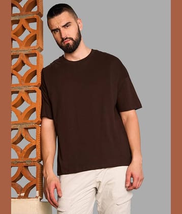 Leotude Men Cotton Blend Oversized Fit Solid T-Shirt ( Brown )
