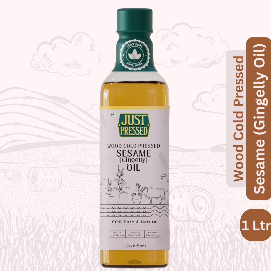 Just Pressed Cold Pressed Sesame (Gingelly) Oil 1 litre  (Cold Pressed - Extracted on Wooden Churner) Edible Gingelly Oil/ Til Oil | Kolhu/ Kacchi Ghani/ Chekku