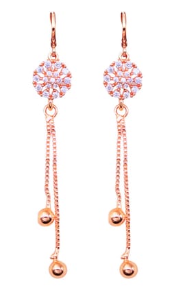 Rose Gold Long Earrings, American Diamond Studded Lightweight Drop Earrings for Women and Girls (Floral)
