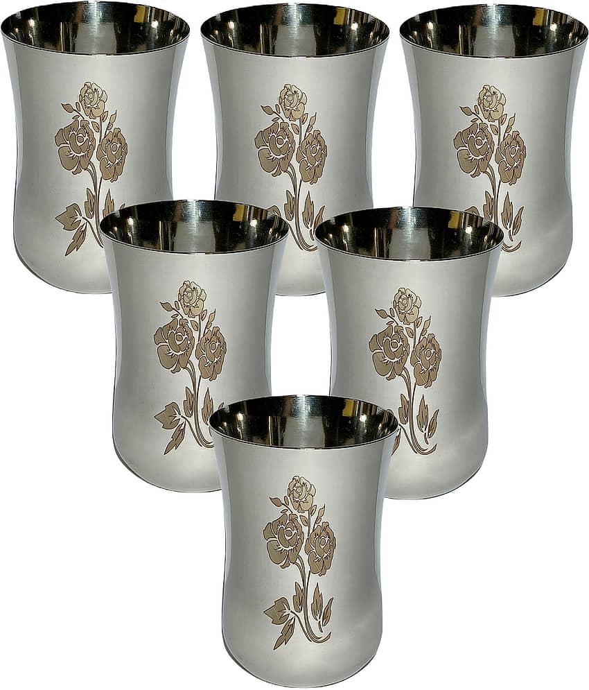 A & H ENTERPRISES - Daily Use Glasses Steel Glasses Set 300 ml ( Pack of 6 )