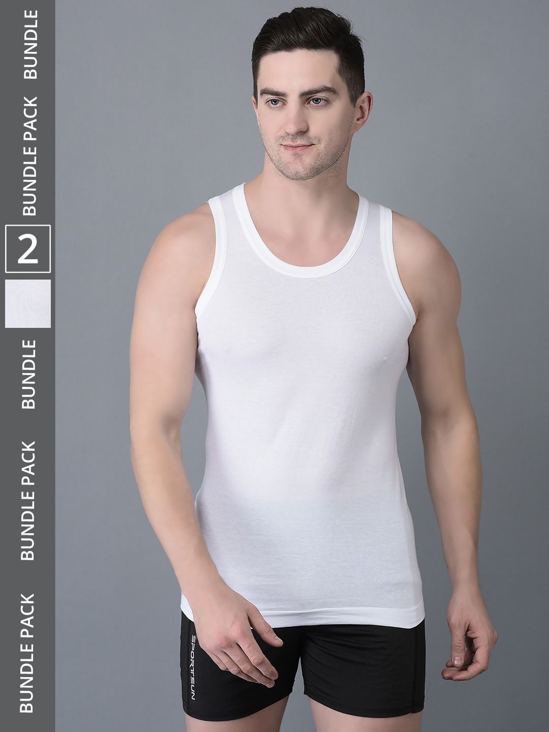 Men's White Pack of 2 Solid Egyptian Cotton Vest