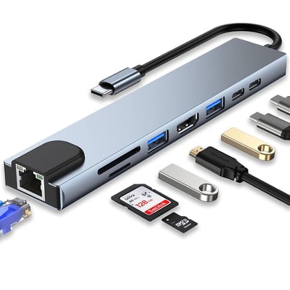 USB-C 8-in-1 Hub with 4K HDMI, RJ45 LAN, PD, 3 USB Ports ,SD/TF Card Reader Compatible with MacBook Pro/Air, iPad, iPhone 15 and More USB-C 8-in-1 Hub with 4K HDMI, RJ45 LAN, PD, 3 USB Ports ,SD/TF Card Reader Compatible with MacBook Pro/Air, iPad, iPhone 15 and More