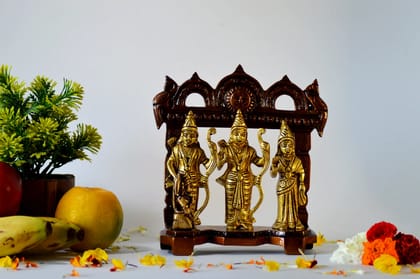 Brass Ram Darbar Statue with Temple Arch (Color - Golden, Size - 7.5H *6L*2.5B) by Snova Enterprises