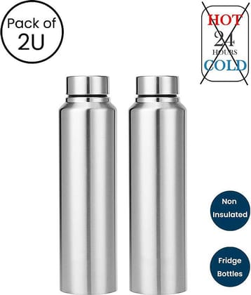 Dynore - 2- Fridge Bottle Set Silver Fridge Water Bottle 900 mL ( Set of 2 )