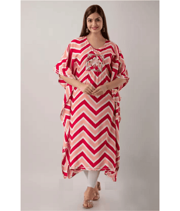 ETZIN Pack of 1 Rayon Printed Kaftan Women's Kurti - ( Pink )