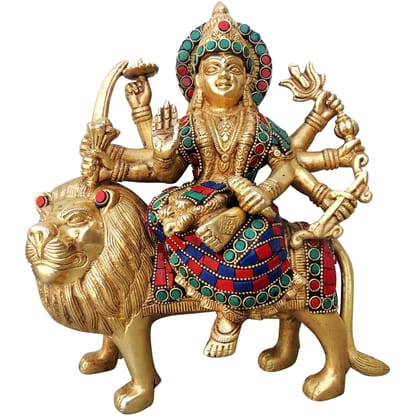 Brass Durga Ji Temple Idol - Divine Goddess Statue for Spiritual Decor, Height : 9.5 Inch (BSMAS964 A)