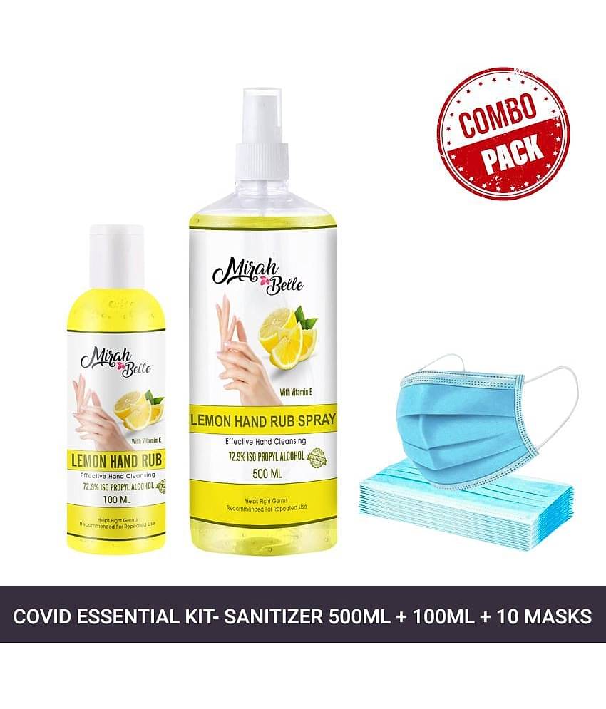 Mirah Belle - Lemon Hand Sanitizer Spray 500 mL+100ml Gel Sanitizer & 20 Masks