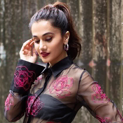Taapsee Pannu in Atika - Pink CZ Hoop Earrings