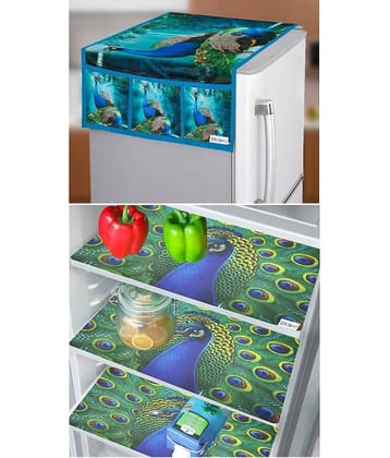 Crosmo Polyester Floral Printed Fridge Mat & Cover ( 64 18 ) Pack of 4 - Multicolor