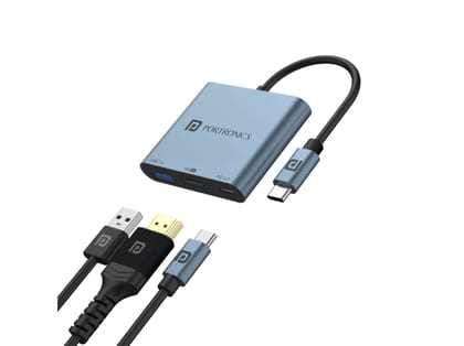 Portronics C-Konnect Plus, 4K@30 Hz HDMI Port, USB 3.0 Port, 100W Type-C PD Port, Plug & Play Convenience