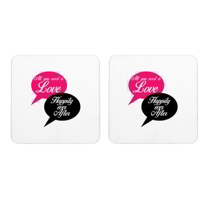 Multicolor All You Need Is Love Happily Ever After Set Of 2 Square Wooden Coaster