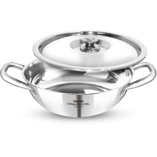 Dhara Stainless Steel Gas and Induction Compatible Triply Kadhai with Lid 1.5 Liter, 20 cm Dia, 2.5mm Thickness