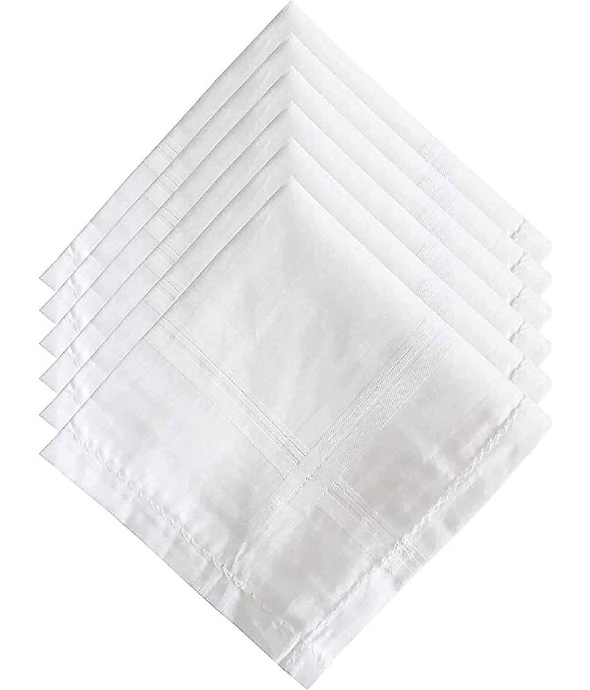 Penyan™ Mens Cotton Handerkerchief Hanky Rumal White Color with Self Design, Full size, Pack of 6