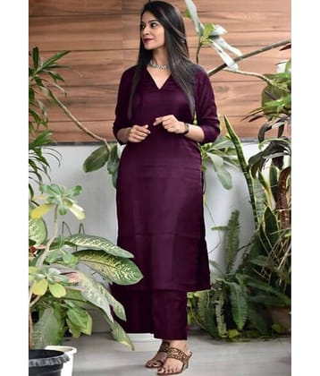 Nirja Fab Rayon Solid Kurti With Pants Women's Stitched Salwar Suit - Wine ( Pack of 1 )