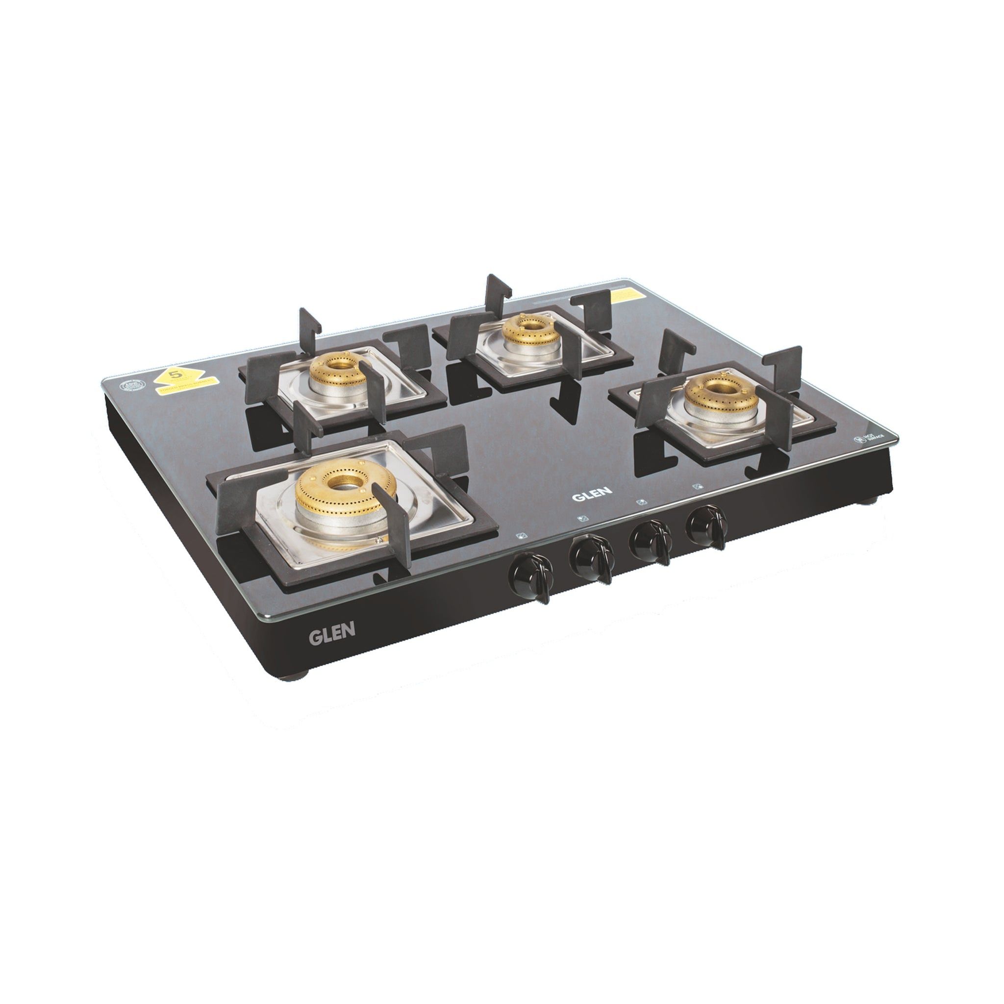 4 Burner Glass Gas Stove 1 High Flame 3 Forged Brass Burner 70 CM Black (CT1048GTSQBLFB)