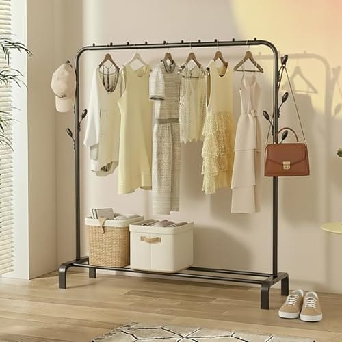 House of Quirk Iron Garment Rack with 8 Branch Hooks – Freestanding Clothes Organizer Stand with Top Rod &
