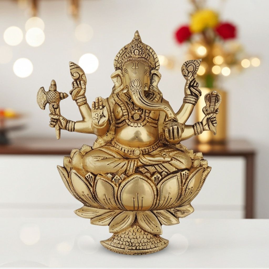 Brass Showpiece Lotus Ganesh Wall Hanging God Idol Statue (BSMAS1642 G)