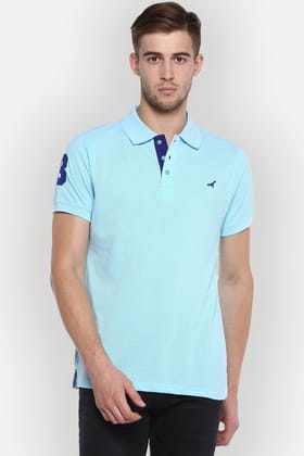 Men's Polo Collar Half Sleeves T-Shirt - Plume Blue-Medium / Plume Blue