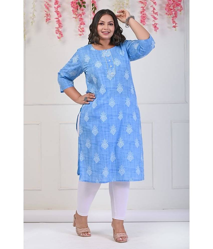 Swasti Cotton Printed Straight Women's Kurti - Blue ( Pack of 1 )
