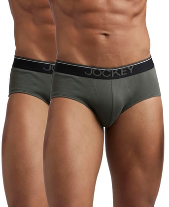 Jockey Men's Cotton Square Cut Brief (Pack of 2) (37829_Green_XL) Jockey Men's Cotton Square Cut Brief (Pack of 2) (37829_Green_XL) - Deep Olive / XL