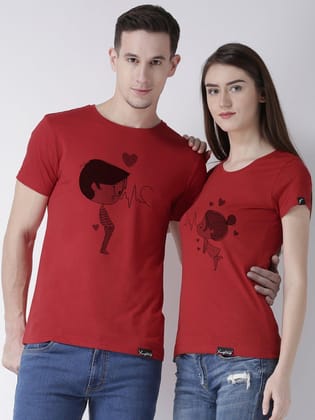 Pulse Printed Red Color Couple Tshirts-Men-S / Women-S