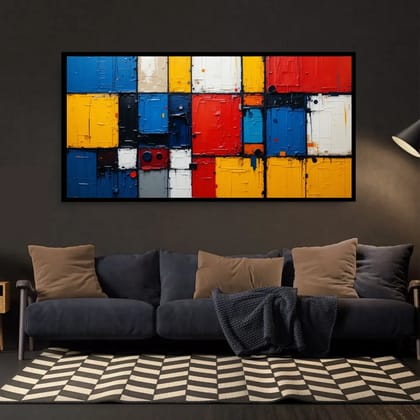 Luminary Lightgames-Textured Abstract Canvas Painting for Modern Home Decor | Frame Size (127 X 69 Cm) | Frame Type (Black) | 5-Year Warranty