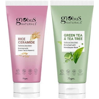 Globus Naturals Face Wash Combo- Skin Brightening Rice Ceramide Face wash & Green Tea & Tea Tree Radiance Face Wash, 75gm