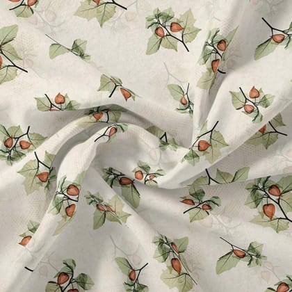 Colico Bunch Green With Orange Seads Digital Printed Fabric - Kora Silk