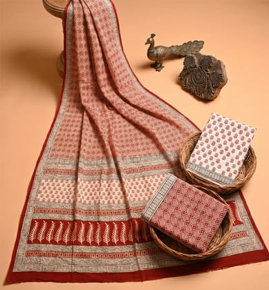 Handcrafted Bagh Print Cotton 3 Piece Suit Set Handcrafted Bagh Print Cotton 3 Piece Suit Set