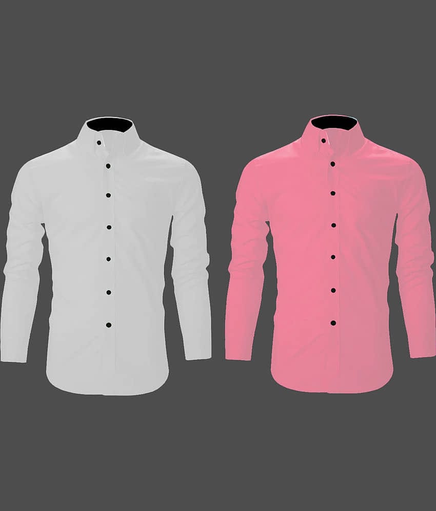 Bluedove Cotton Blend Regular Fit Solids Full Sleeves Men's Casual Shirt - Pink ( Pack of 2 )