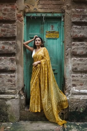 Natural dyed Dabu sarees - Malhar - Champa